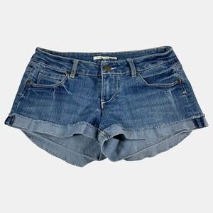 Forever 21 Womens Denim Jean Shorts Size 25 Blue Cuffed Raw Hem Casual Summer